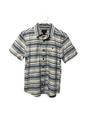 Grizzly Mountain Shirt Mens Size Medium Short Sleeve Button Up Blue Stripe NEW